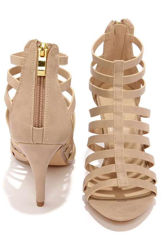 caged peep toe heels