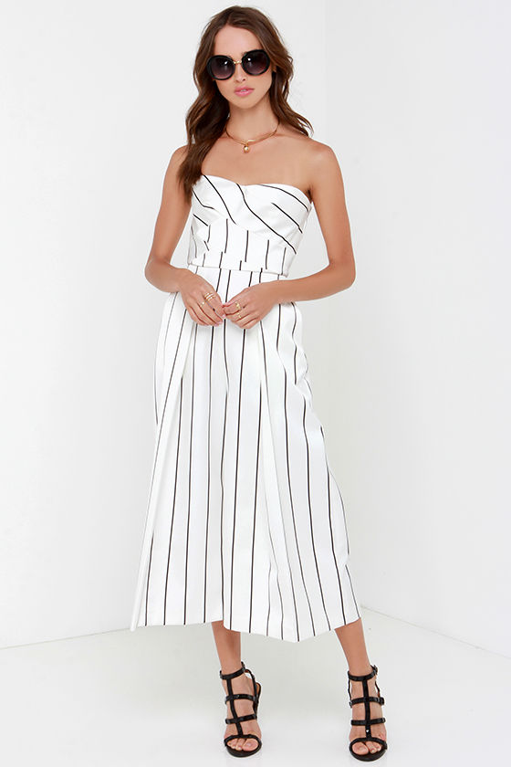 Chic Black and White Striped Jumpsuit - Strapless Jumpsuit - $209.00 ...