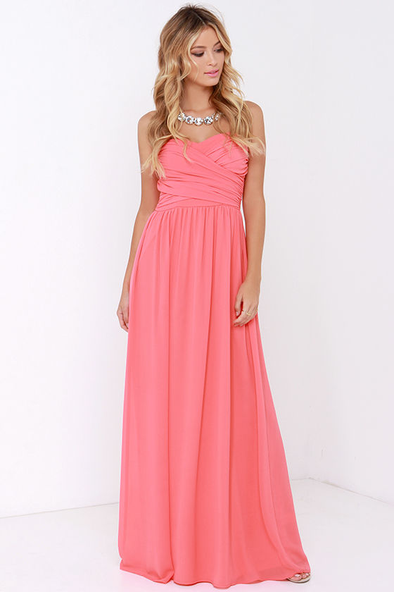 Royal Engagement Strapless Coral Pink Maxi Dress 1