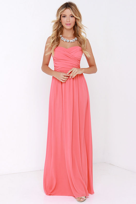 Royal Engagement Strapless Coral Pink Maxi Dress 2