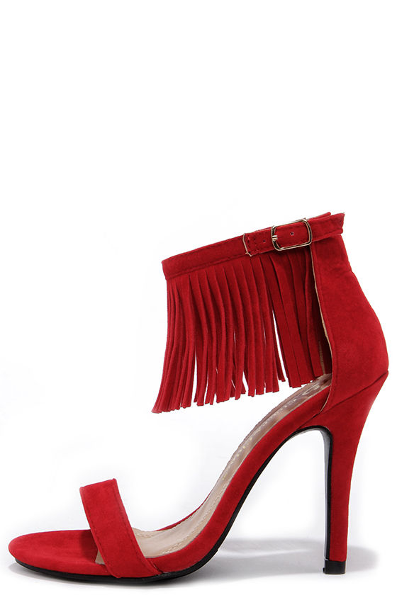 red fringe heels