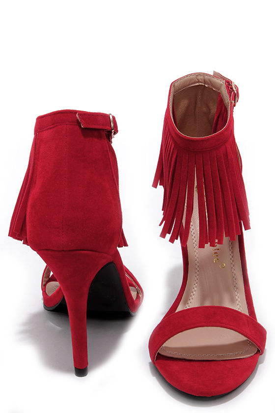 red fringe heels