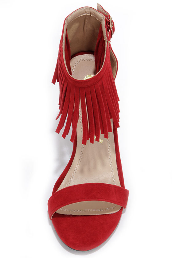 red fringe heels