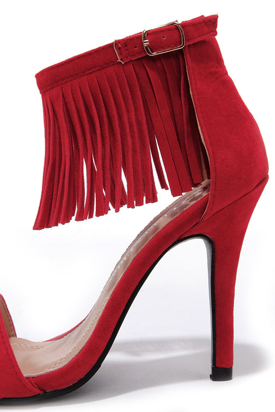 red fringe heels