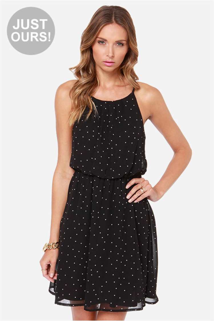 lulus black polka dot dress Black Polka Dot Dress - Satin Halter Dress - Backless Maxi Dress