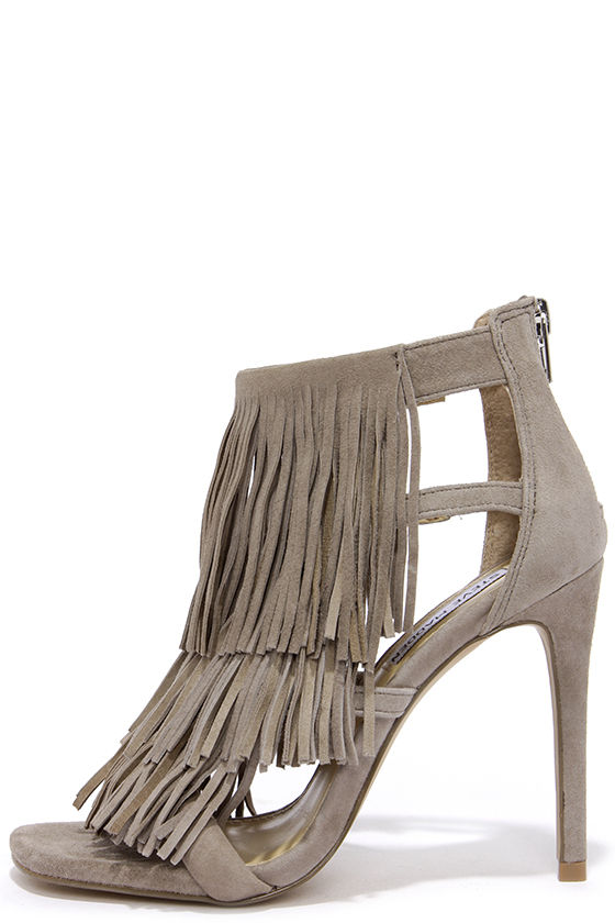 Steve Madden Fringly Taupe Suede Leather Dress Sandals