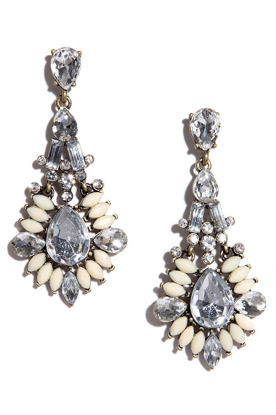 Beautiful Cream Earrings - Statement Earrings - Rhinestone Earrings ...