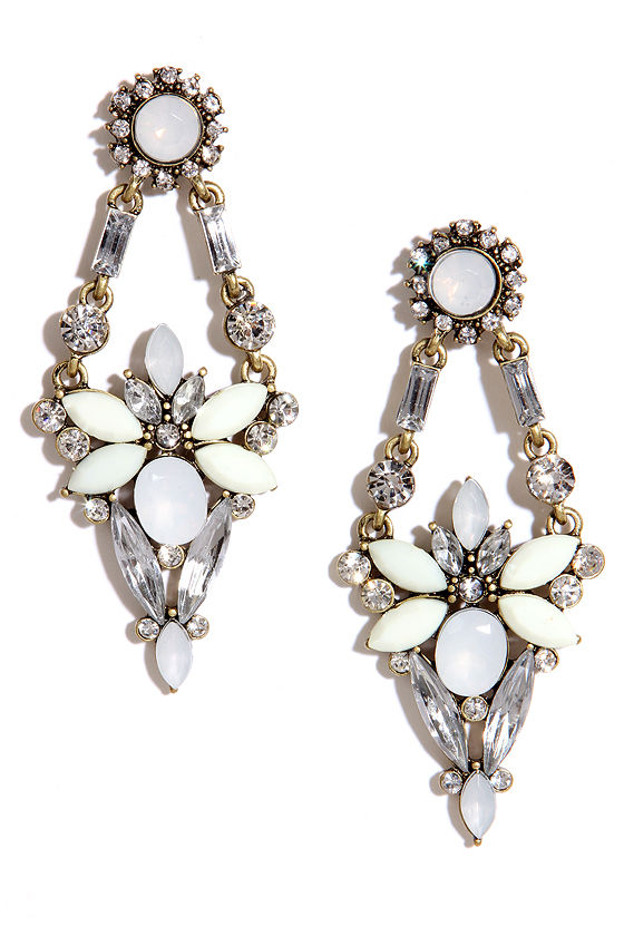 Beautiful Cream Earrings Statement Earrings Rhinestone Earrings