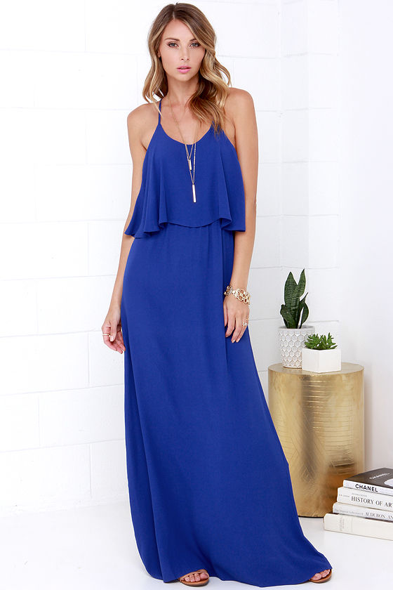 Cute Blue Maxi Dress - Tiered Maxi Dress - Open Back Dress - $57.00