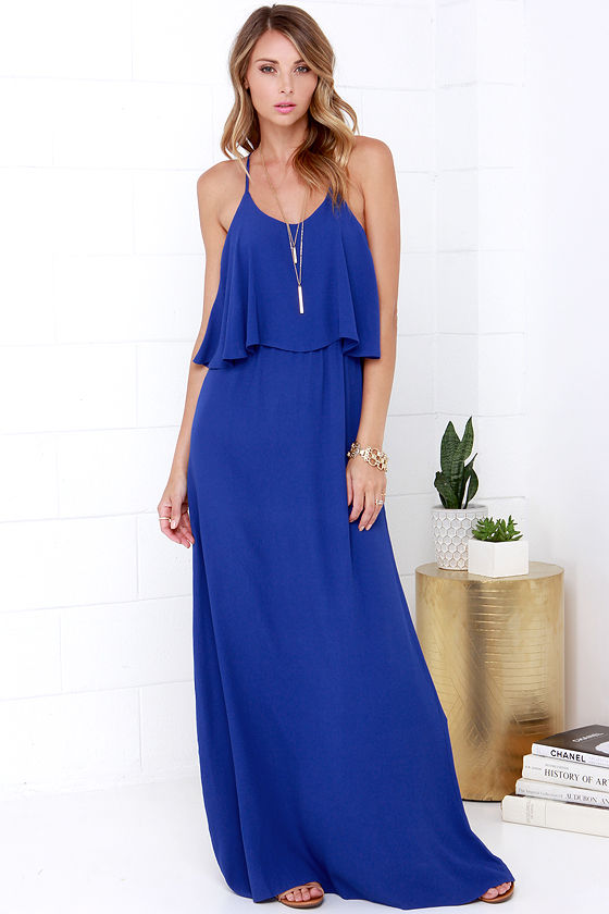 Cute Blue Maxi Dress Tiered Maxi Dress Open Back Dress 57.00