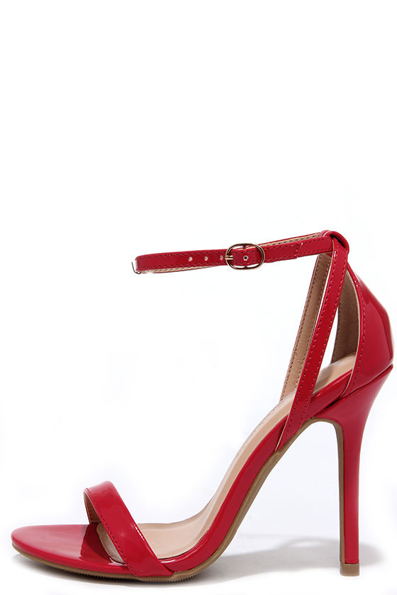red leather pumps with ankle strap