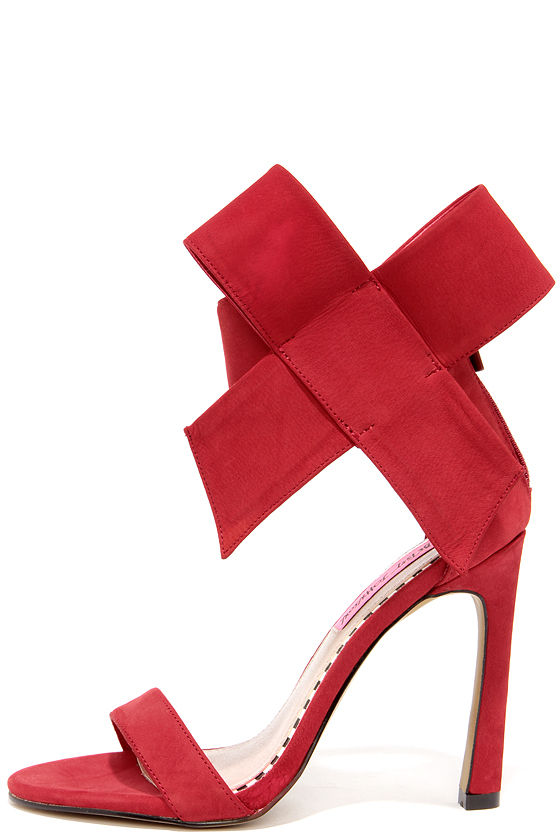 Betsey Johnson Friskyy Red Suede Leather High Heel Sandals