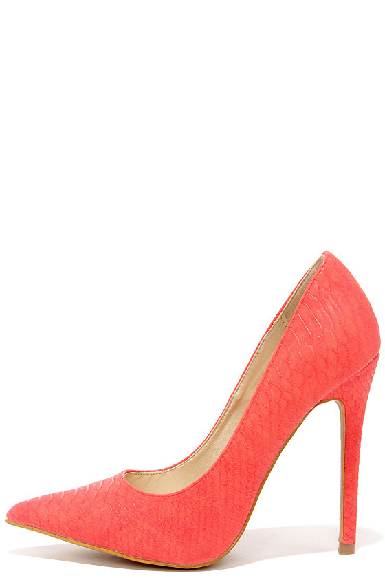 Cute Coral Pumps - Pointed Pumps 