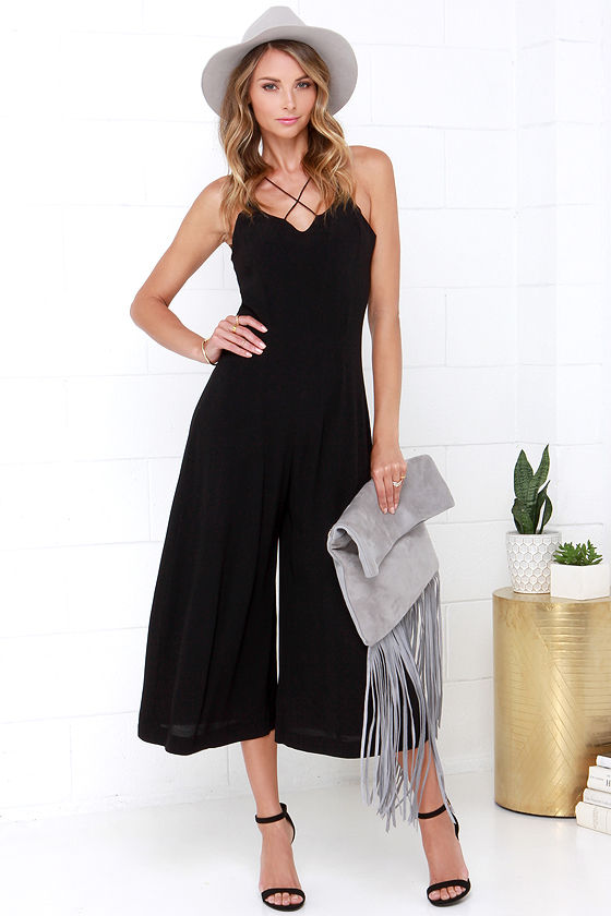 JOA Crisscross My Mind Black Midi Jumpsuit