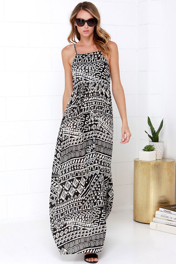 Cool Black Print Maxi Dress - Print Dress - Tribal Print Dress - $46.00 ...