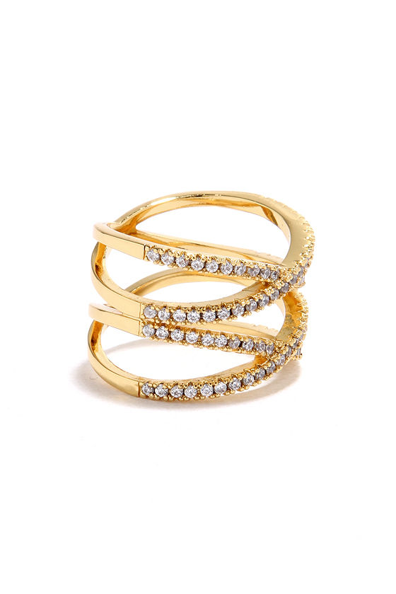 Cute Gold Ring - Rhinestone Ring - X-Ring - $22.00