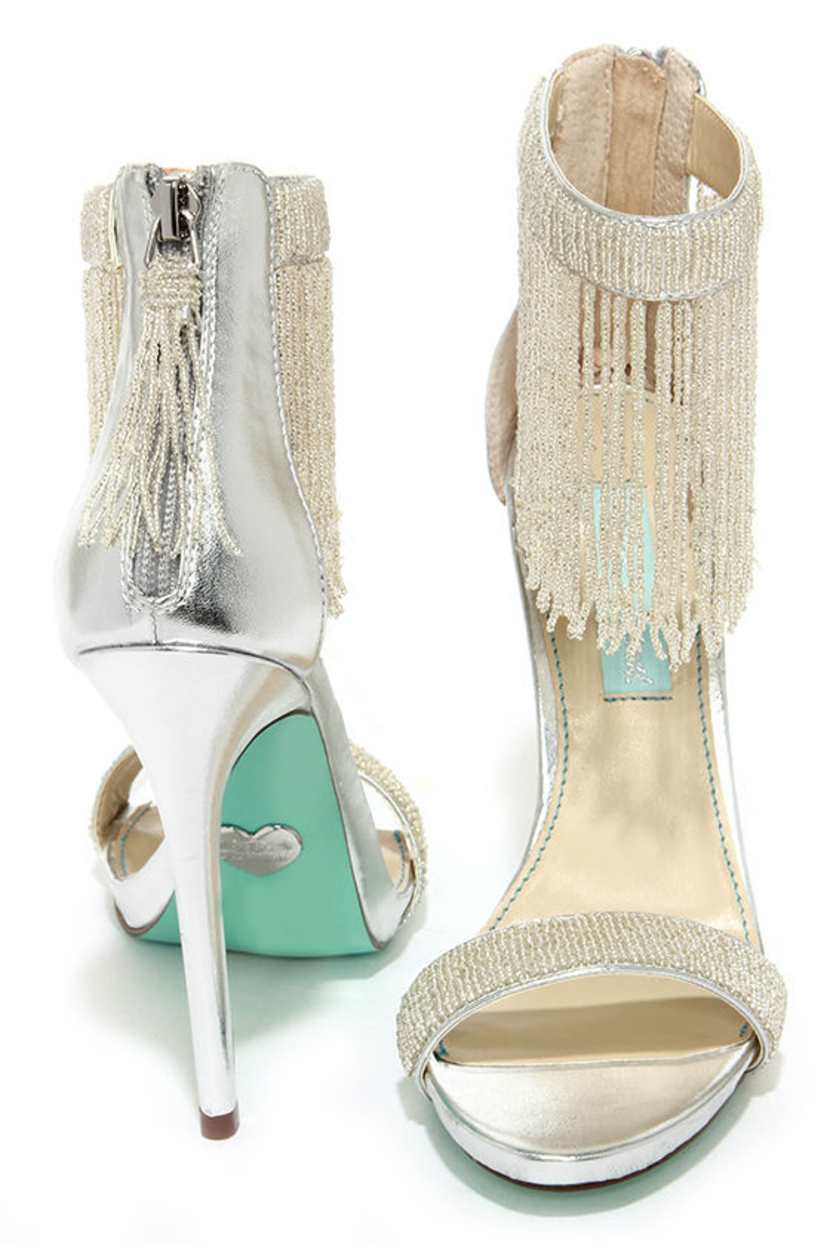Pretty Silver Heels - Beaded Heels - Dress Sandals - $149.00 - Lulus