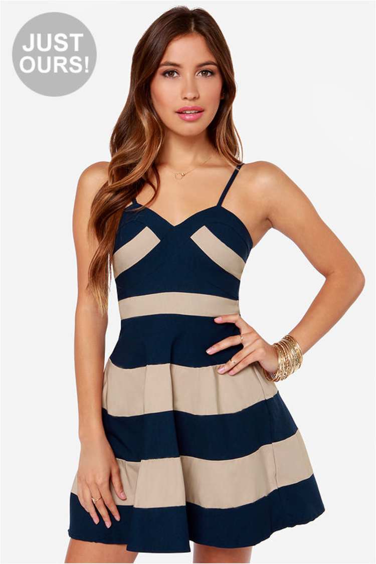 Cute Navy Blue Dress - Striped Dress - Color Block Dress - $40.00 - Lulus