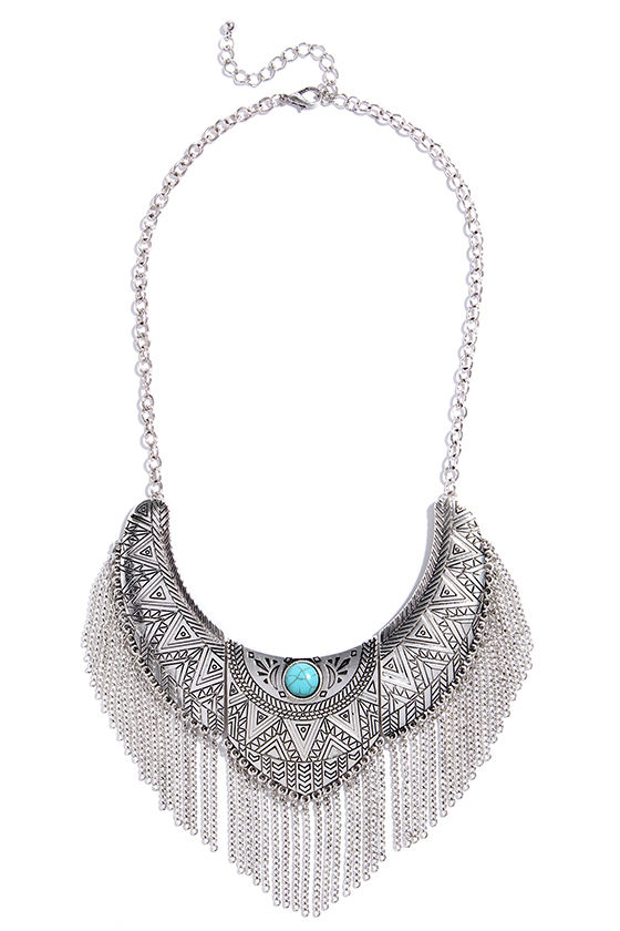 Boho Silver and Turquoise Necklace - Turquoise Necklace - $22.00 - Lulus