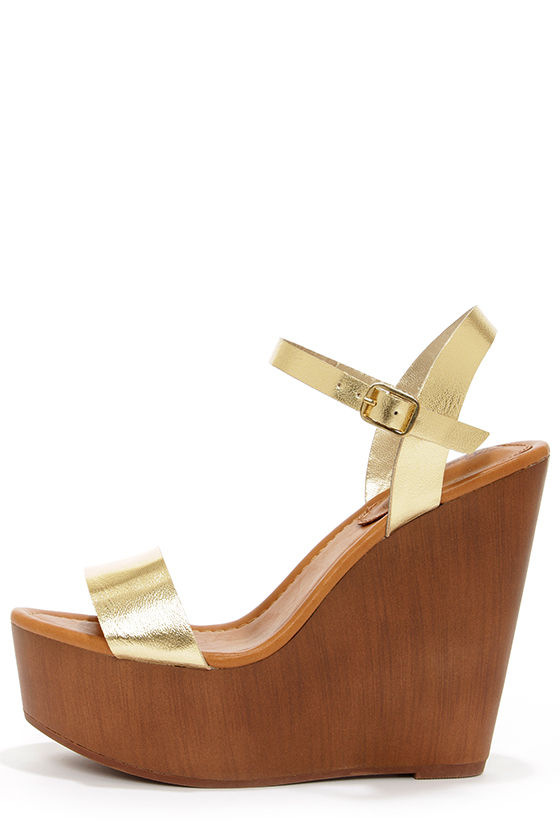 Cute Platform Wedges - Gold Shoes 