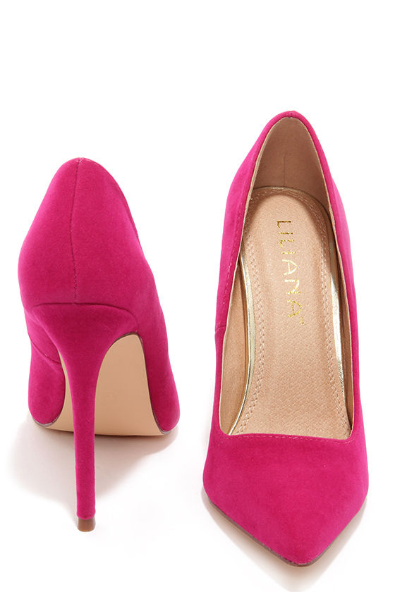 pink suede pointed heels
