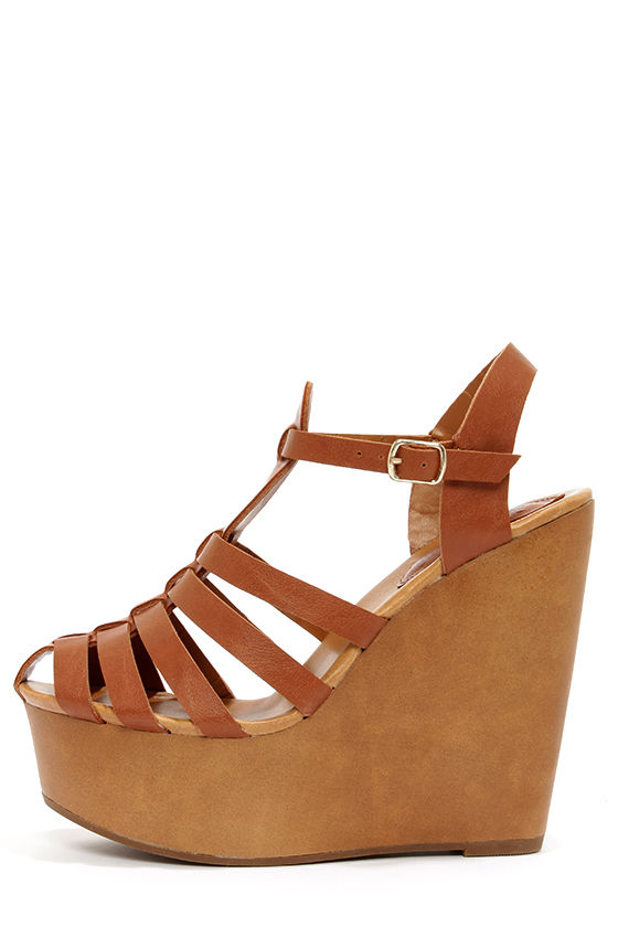 Carol 22 Tan Caged Platform Wedge Sandals