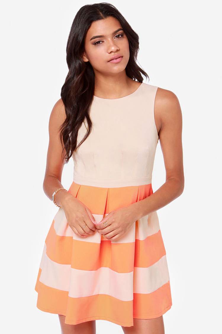 Cute Beige Dress - Orange Dress - Color Block Dress - $47.00 - Lulus