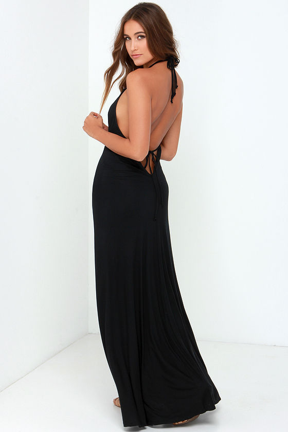 halter black maxi dress