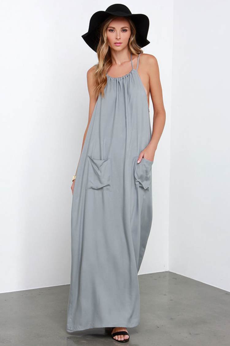 grey maxi dress with pockets Relaxed-Fit Grey Maxi Dress – Clothes By Locker Room main image 1