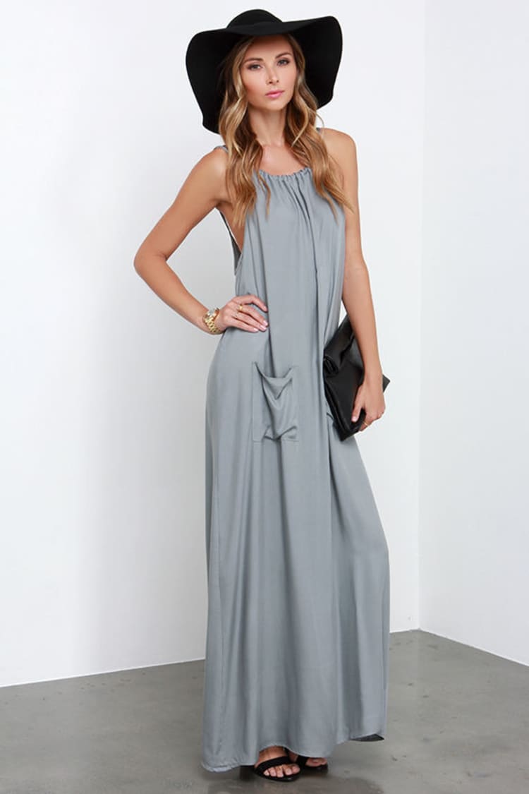 Dream Up Grey Backless Maxi Dress