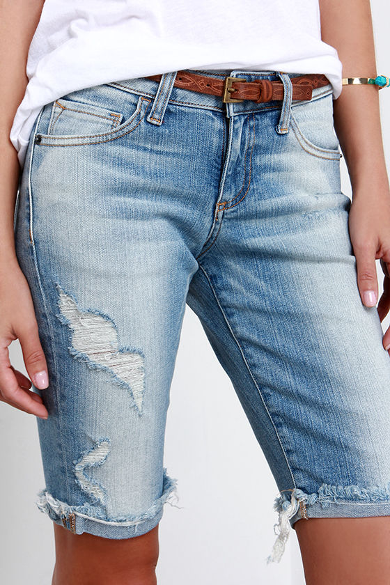 Bermuda Shorts - Light Wash Denim Shorts - Distressed Shorts - $78.00 ...