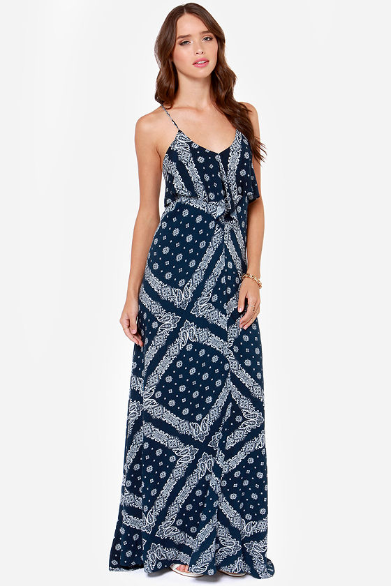 Cute Navy Blue Dress - Bandana Print Dress - Maxi Dress - $47.00 - Lulus