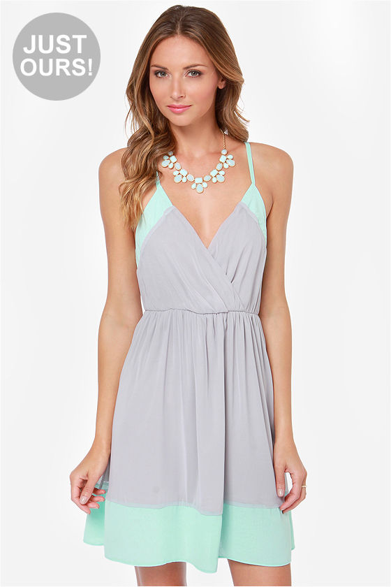 LULUS Exclusive Raise the Stakes Mint and Grey Dress