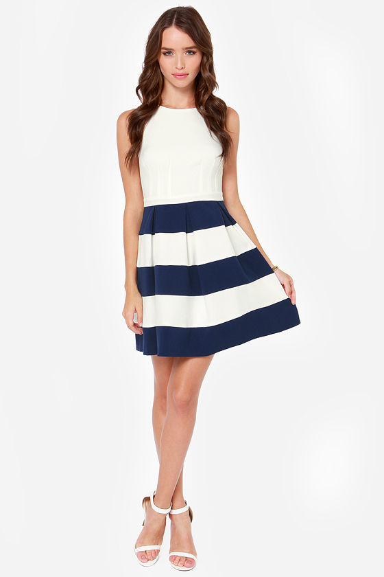 navy blue and ivory dress