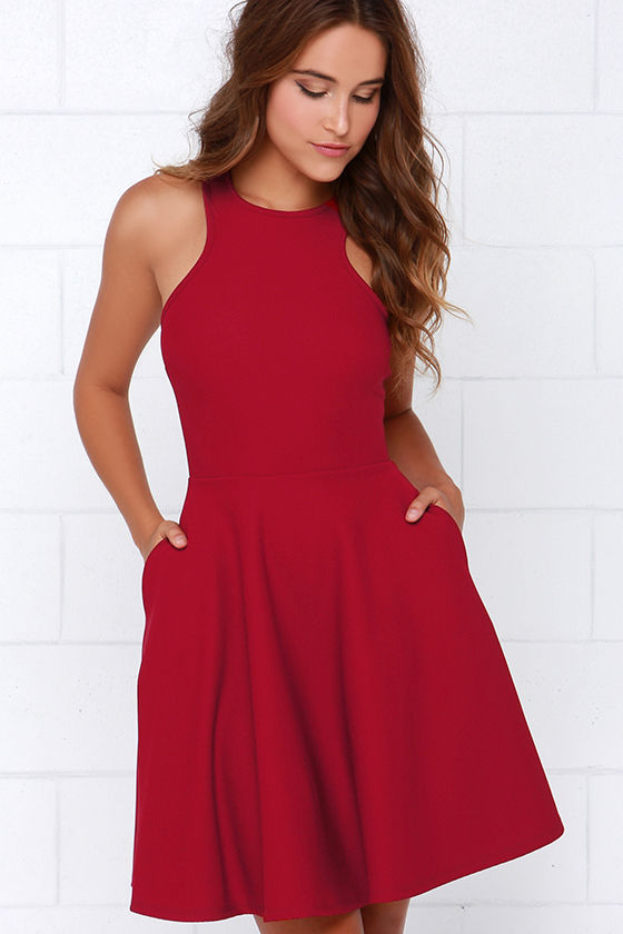 Lovely Wine Red Dress - Skater Dress - Racerback Dress - $44.00 - Lulus