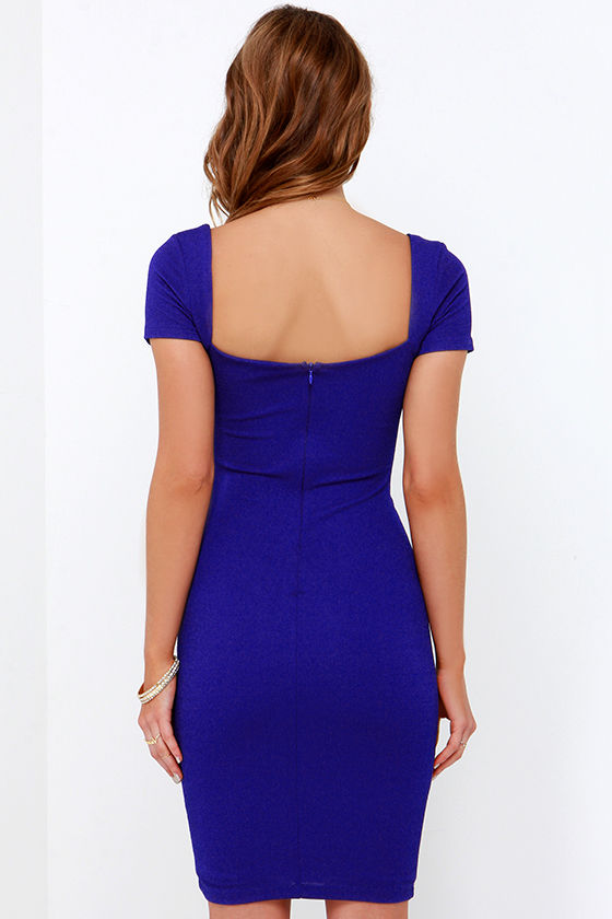 Lovely Royal Blue Dress - Bodycon Dress - Midi Dress - $46.00
