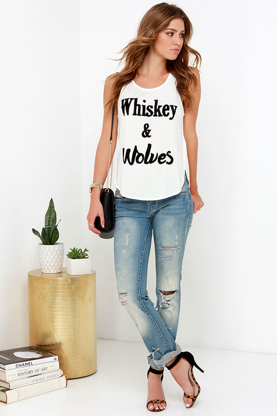 Mink Pink Whiskey and Wolves Ivory Tank Top