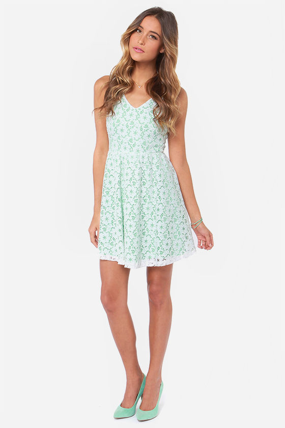 Where Flowers Grow Mint and Ivory Lace Dress