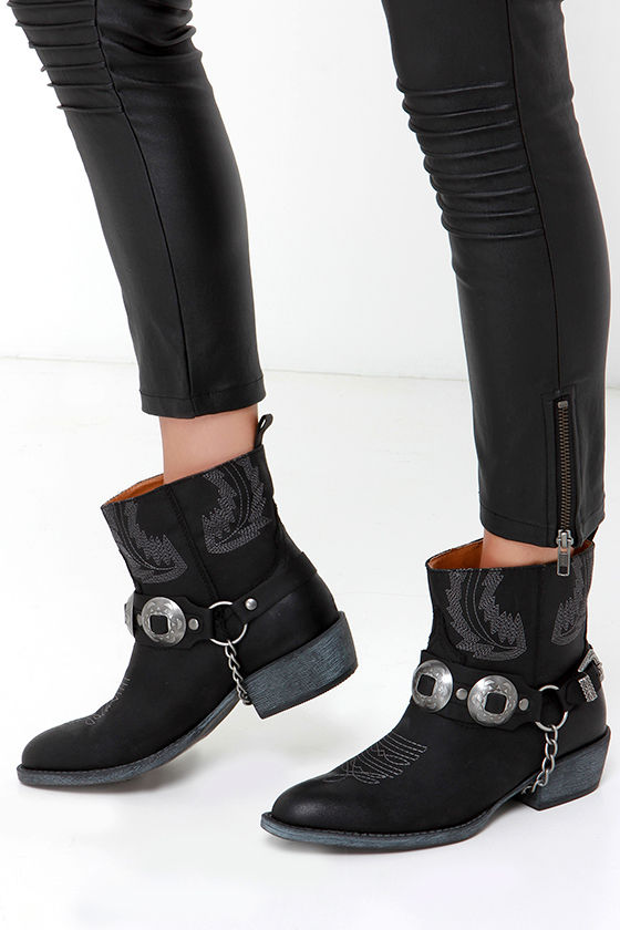 Coconuts Hoss Black Harness Ankle Boots