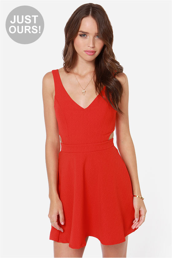 Cute Coral Red Dress - Skater Dress - Backless Dress - $49.00 - Lulus