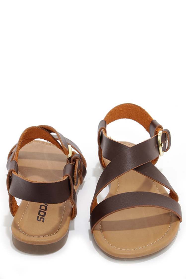 Flat Sandals Soda Ankle Strap Sandals Cute Brown Sandals Flat