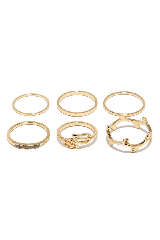 Cute Gold Ring Set Leaf Ring Midi Rings 19.00