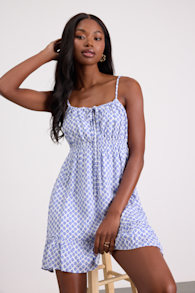 Grecian Getaway Blue and White Print Mini Dress 1