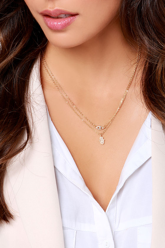 Pretty Gold Necklaces Necklace Set Rhinestone Necklace 11.00 Lulus