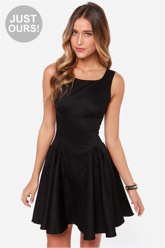 Cute Black Dress Fit and Flare Dress 44.00 Lulus