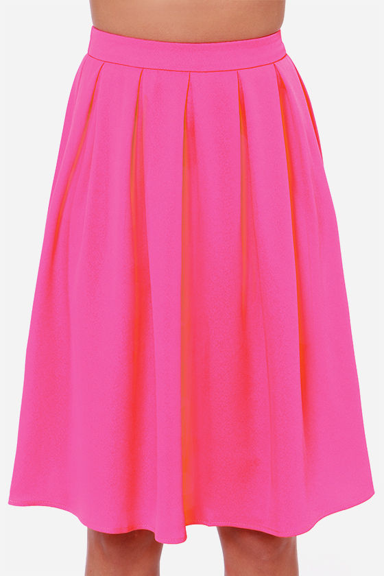 Cute Neon Pink Skirt - Midi Skirt - $44.00