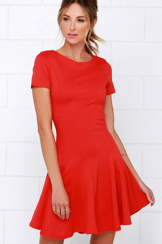 Coral Red Dress - Skater Dress - Short-Sleeve Dress - $42.00 - Lulus