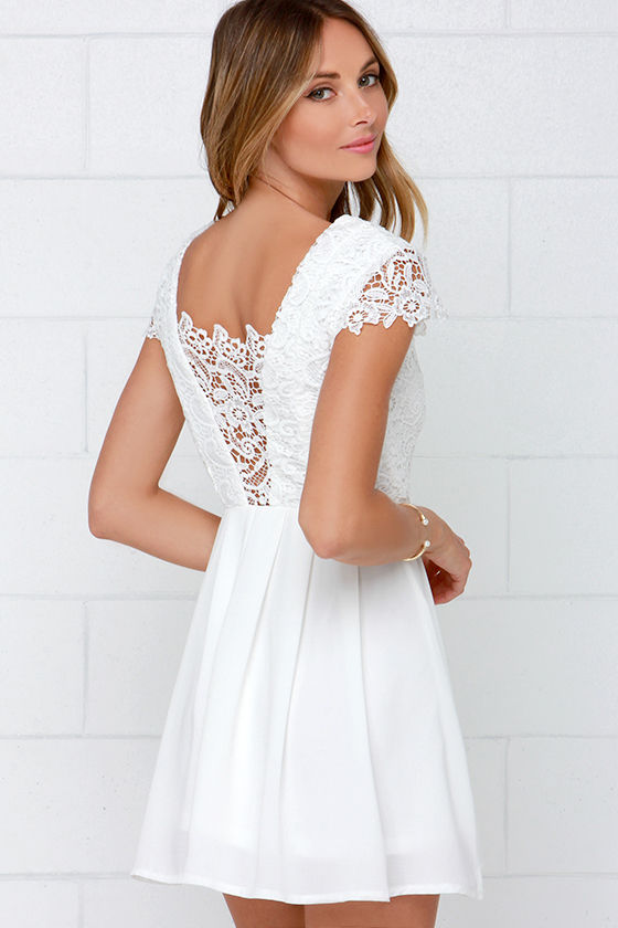 white lace fit and flare dress