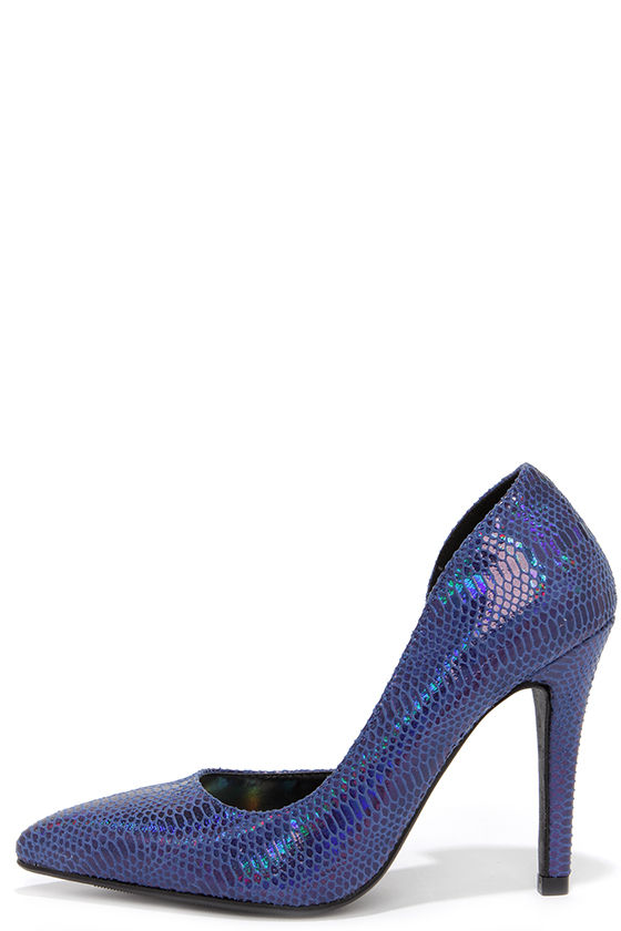 Blue online snakeskin pumps