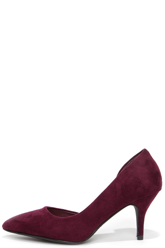 burgundy kitten heel shoes